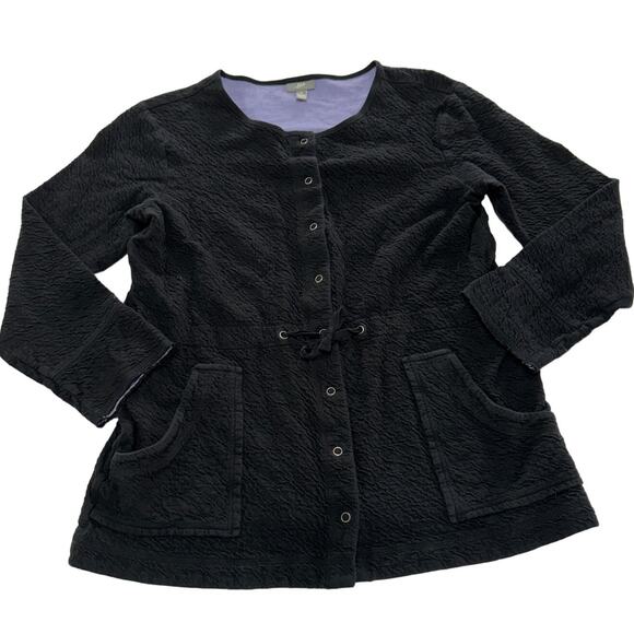J.Jill Cardigan Womens Medium Black Snap Tie Waist Knit Jacket Cotton - Picture 1 of 8